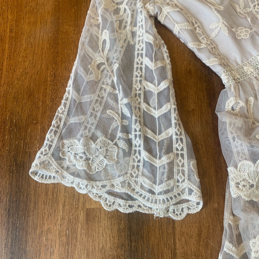 Easel Dress Small Beige Lace Overlay Boho Croquette girl Lined Embroidered - Picture 6 of 12